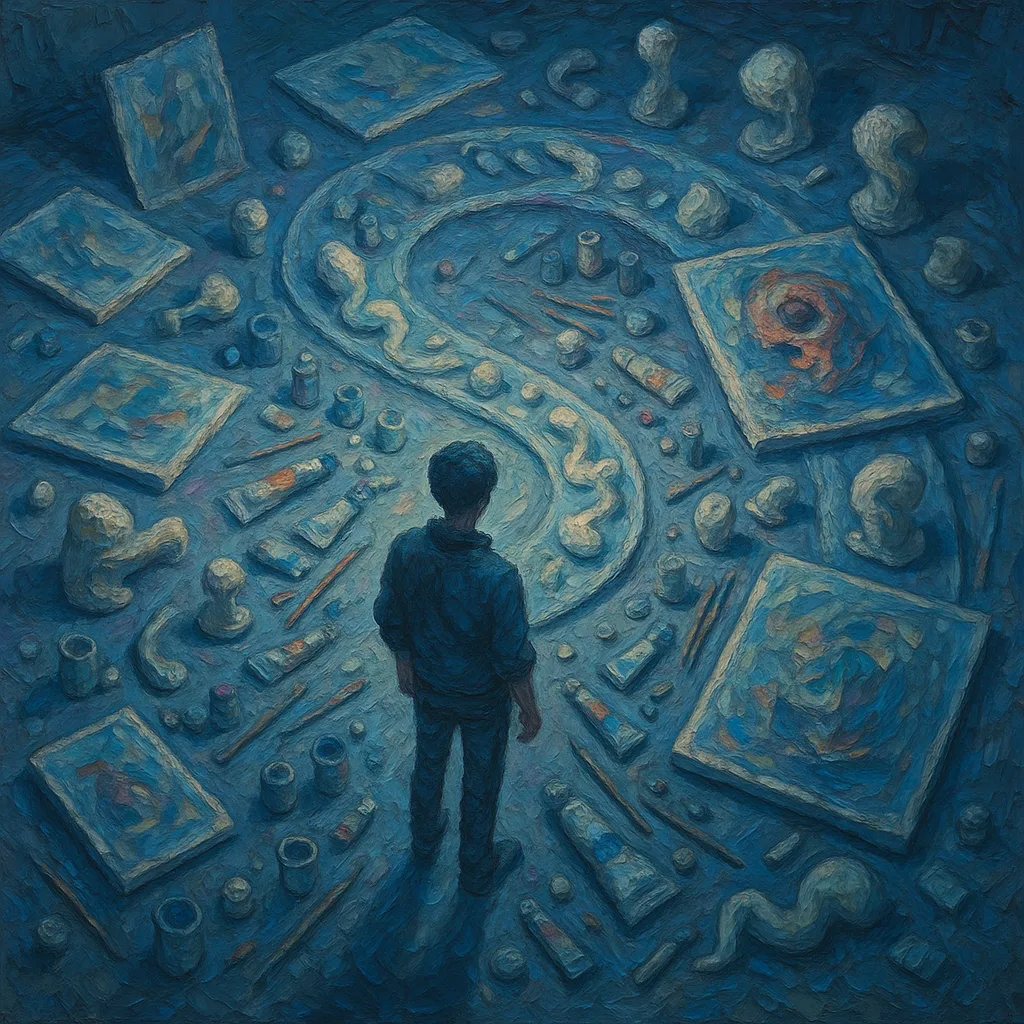 Solitary Figure Is Seen Amidst a Sprawling S-curve Arrangement