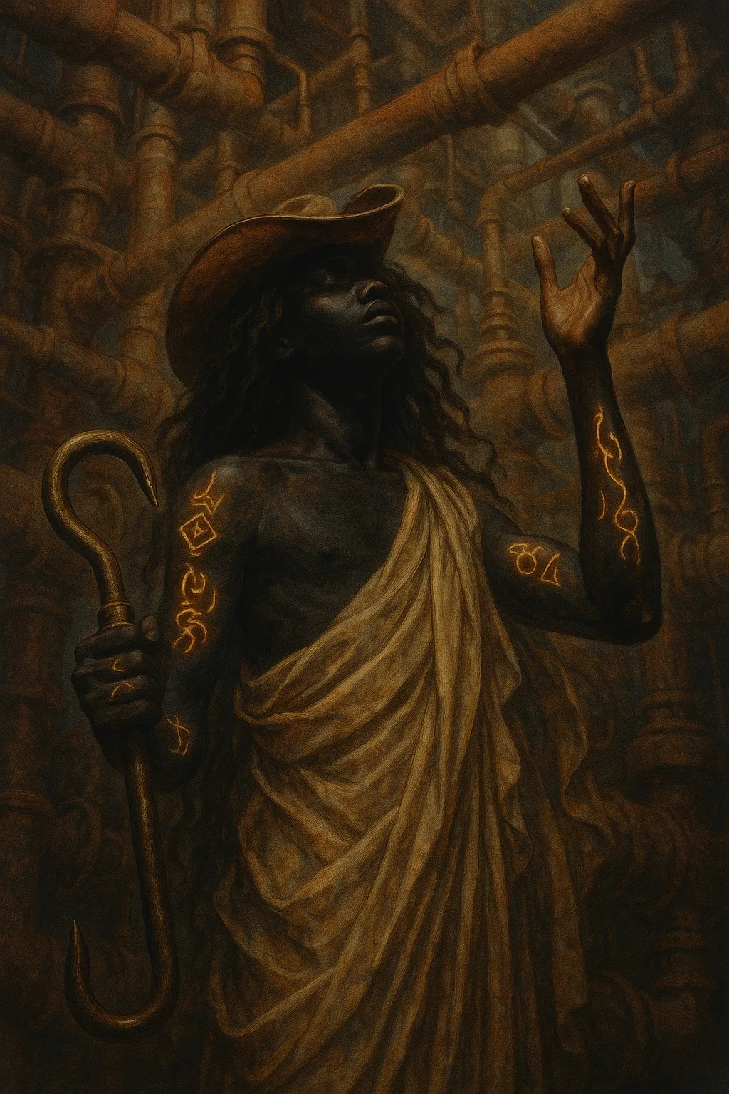 Non-binary Presenting Figure with Very Dark Ebony Skin