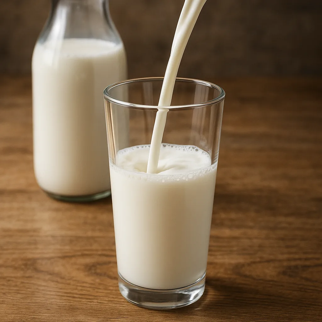 Stream of Fresh Milk Slowly Filling a Pristine