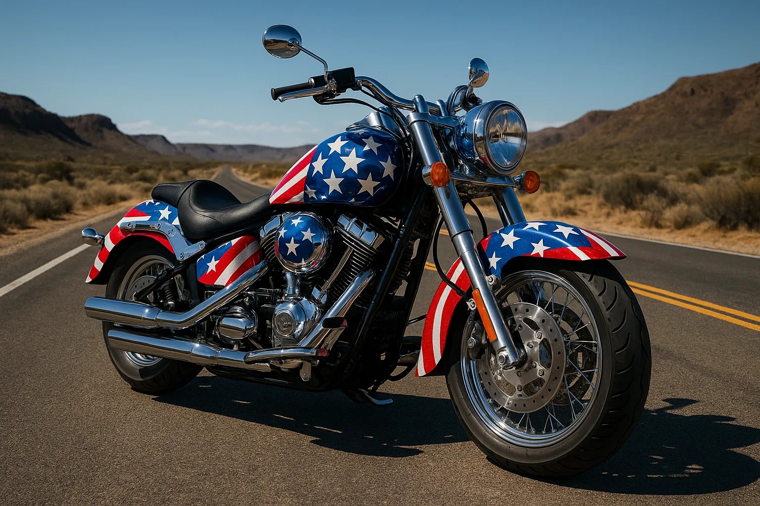 Cruiser Motorcycle with a Patriotic Theme