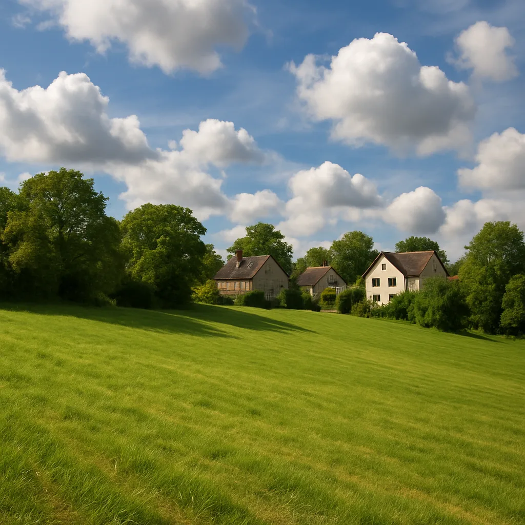 Grassy Field Slopes Upward Towards a Row of Trees