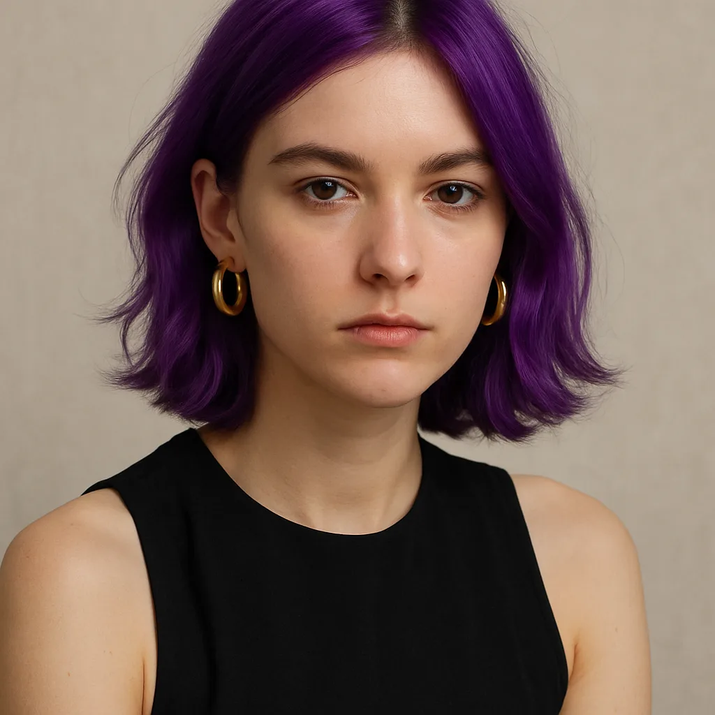 Person with Purple Hair Wearing a Black Sleeveless Outfit