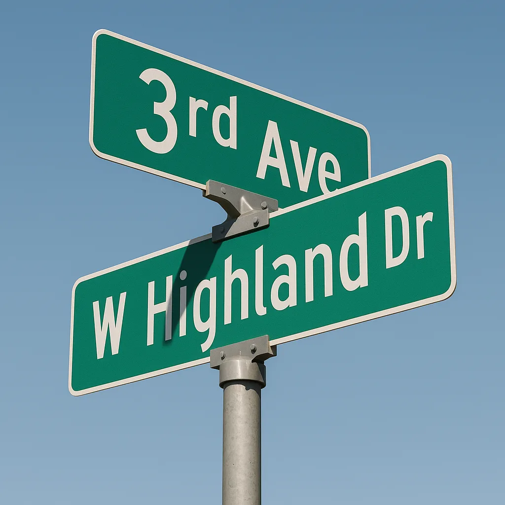 Street Signs Intersecting for "3rd Ave" and "W Highland Dr"