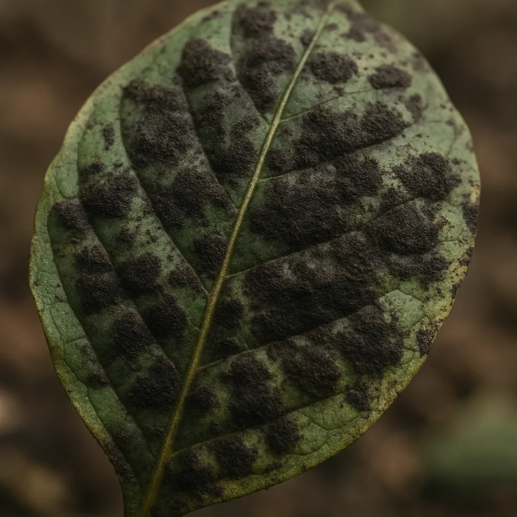 Dark Brown or Green Mold Spots Visible on a Plant
