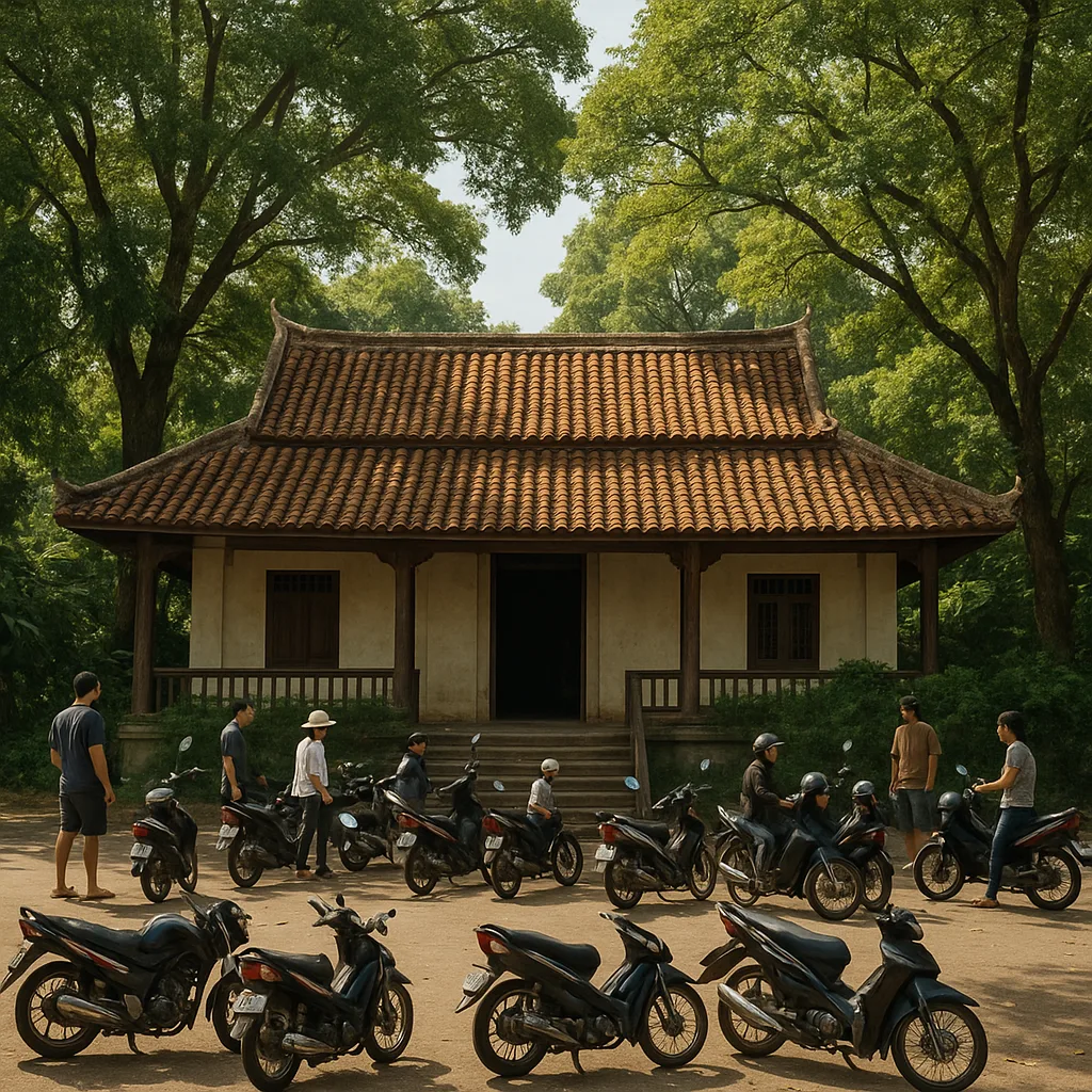 Traditional Building with a Tiled Roof Surrounded by Trees
