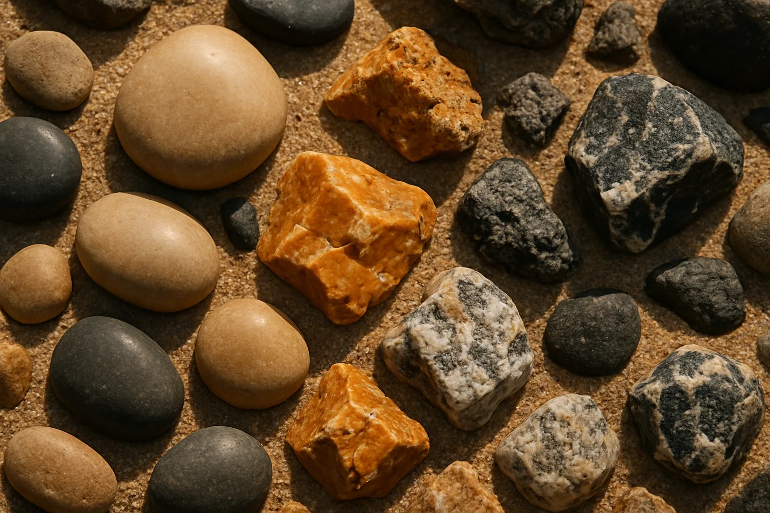 Ground Reveals a Variety of Rocks Scattered Throughout the Sandy
