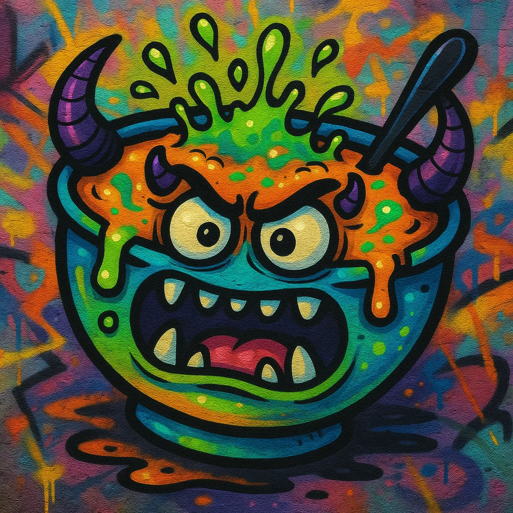 Graffiti Art on a Wall Portraying a Colorful Monster