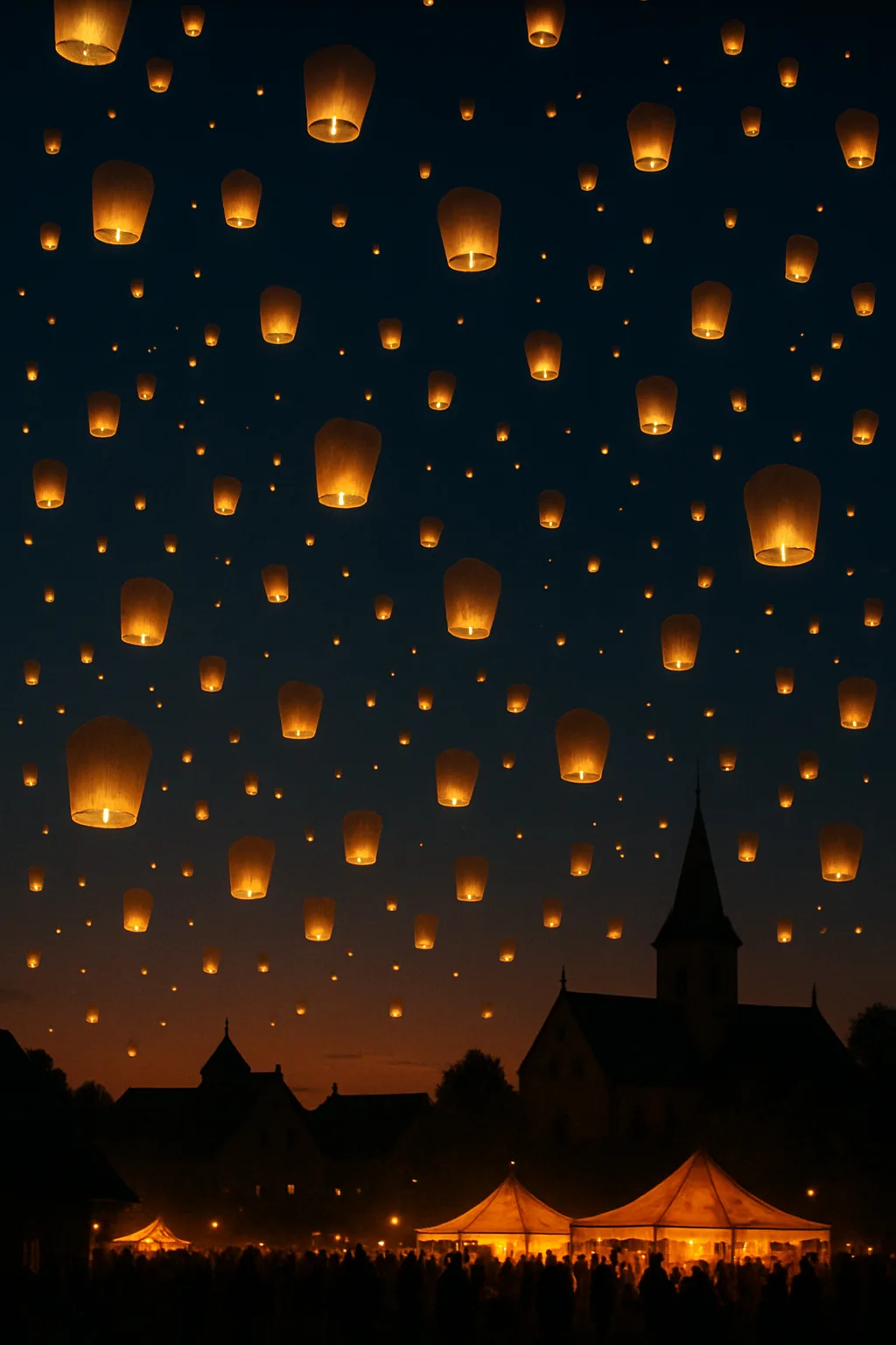 Hundreds of Glowing Paper Lanterns Drift Serenely Upwards