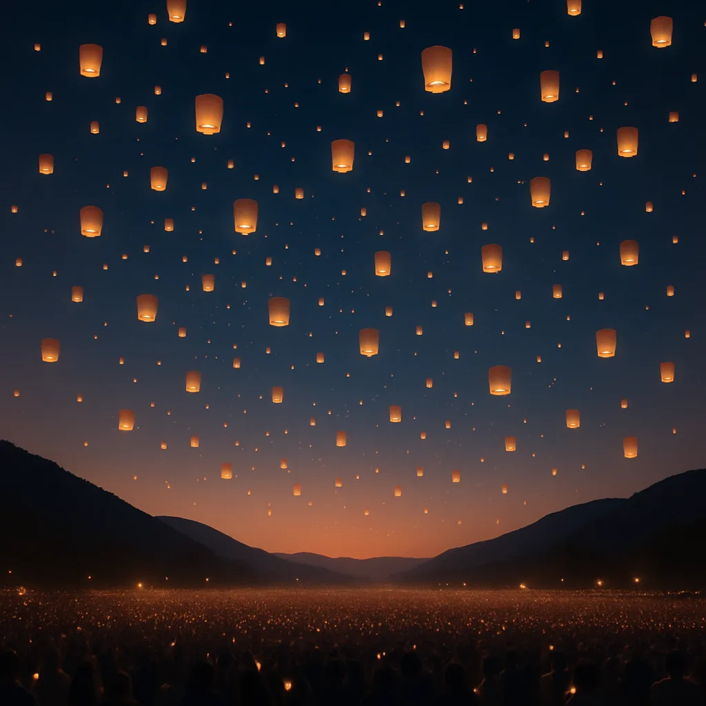 Myriad Tiny Paper Lanterns Drift Serenely Upwards