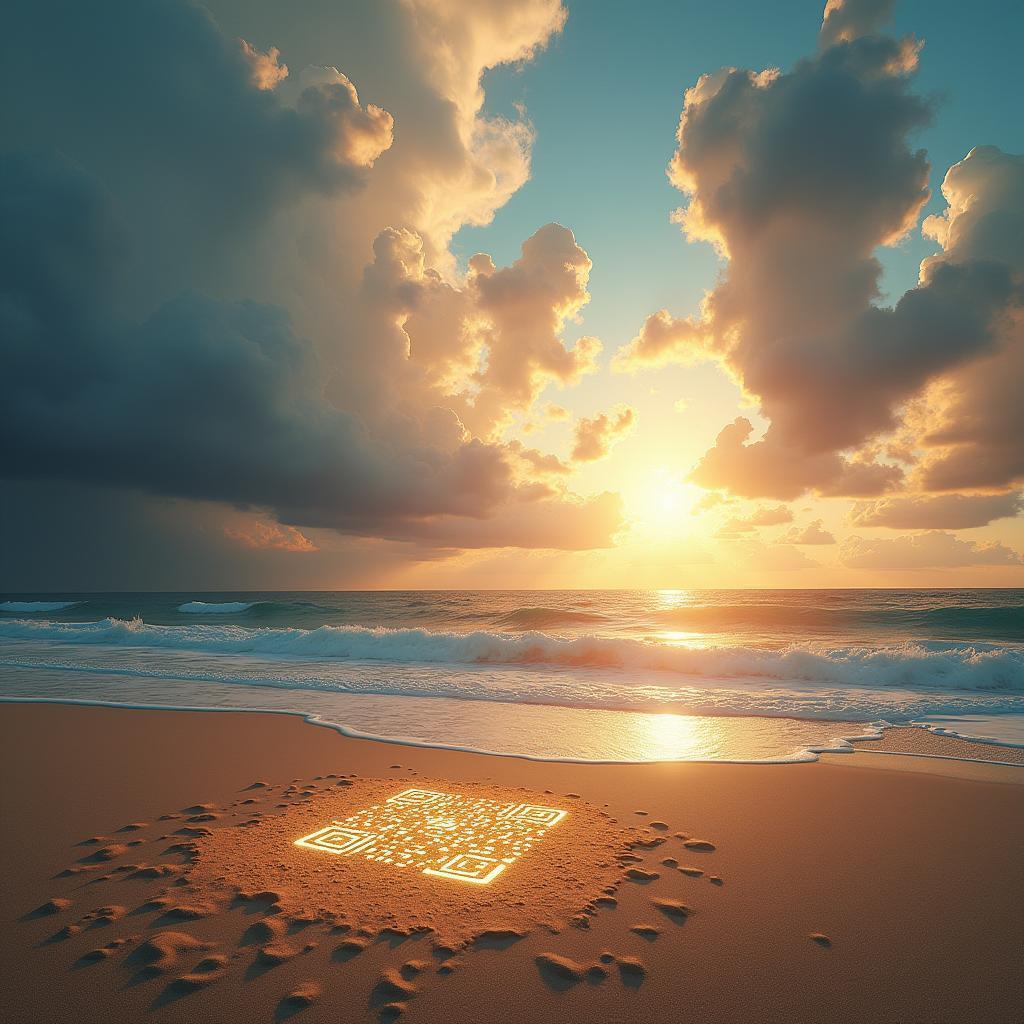 Enchanted Beach With a Shimmering QR Code