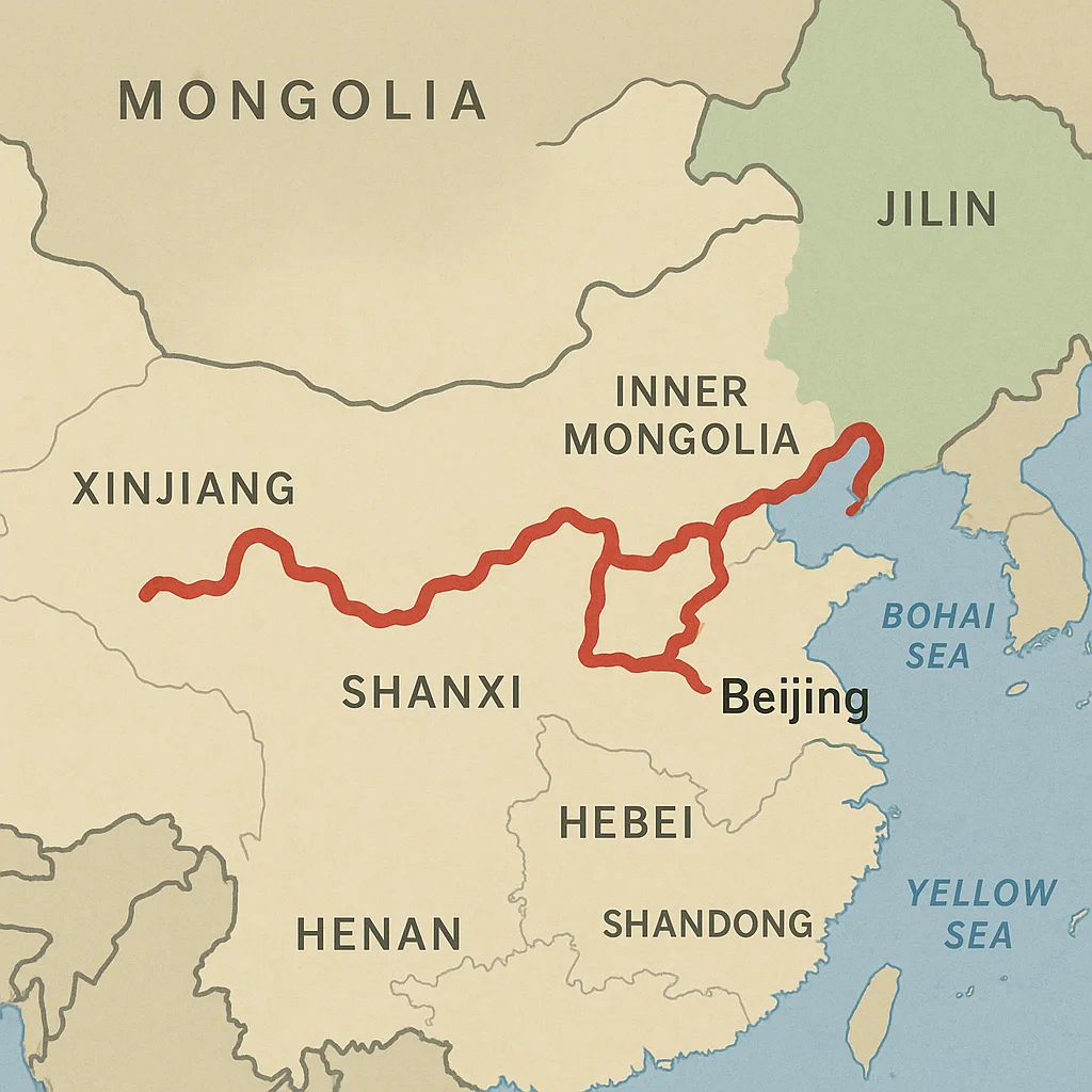 Map That Traces the Route of the Great Wall