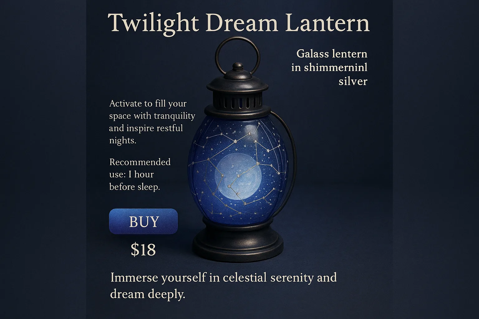 Title (large Text): Twilight Dream Lantern A Glass Lantern