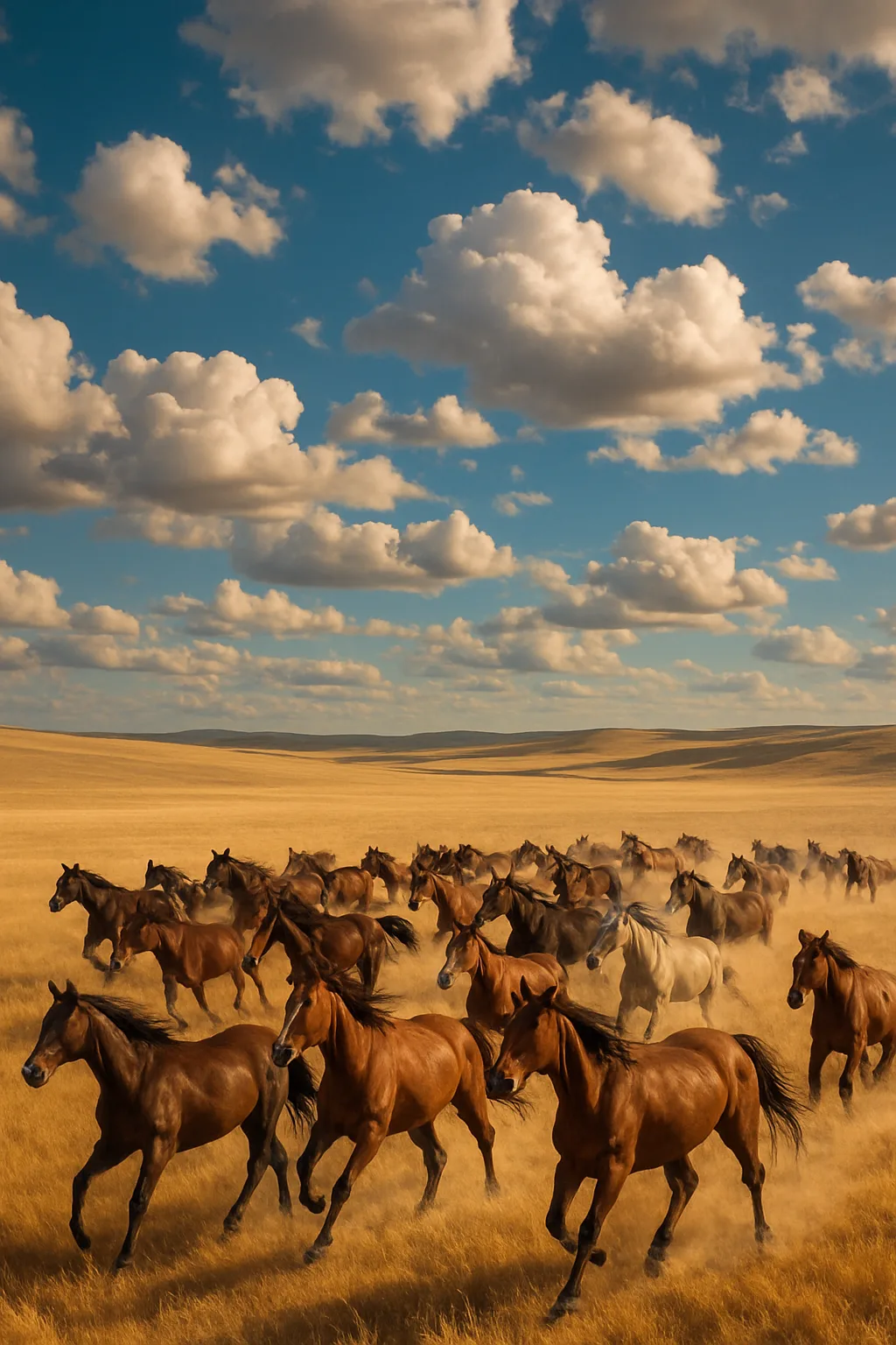 Large Herd of Wild Horses Gallops