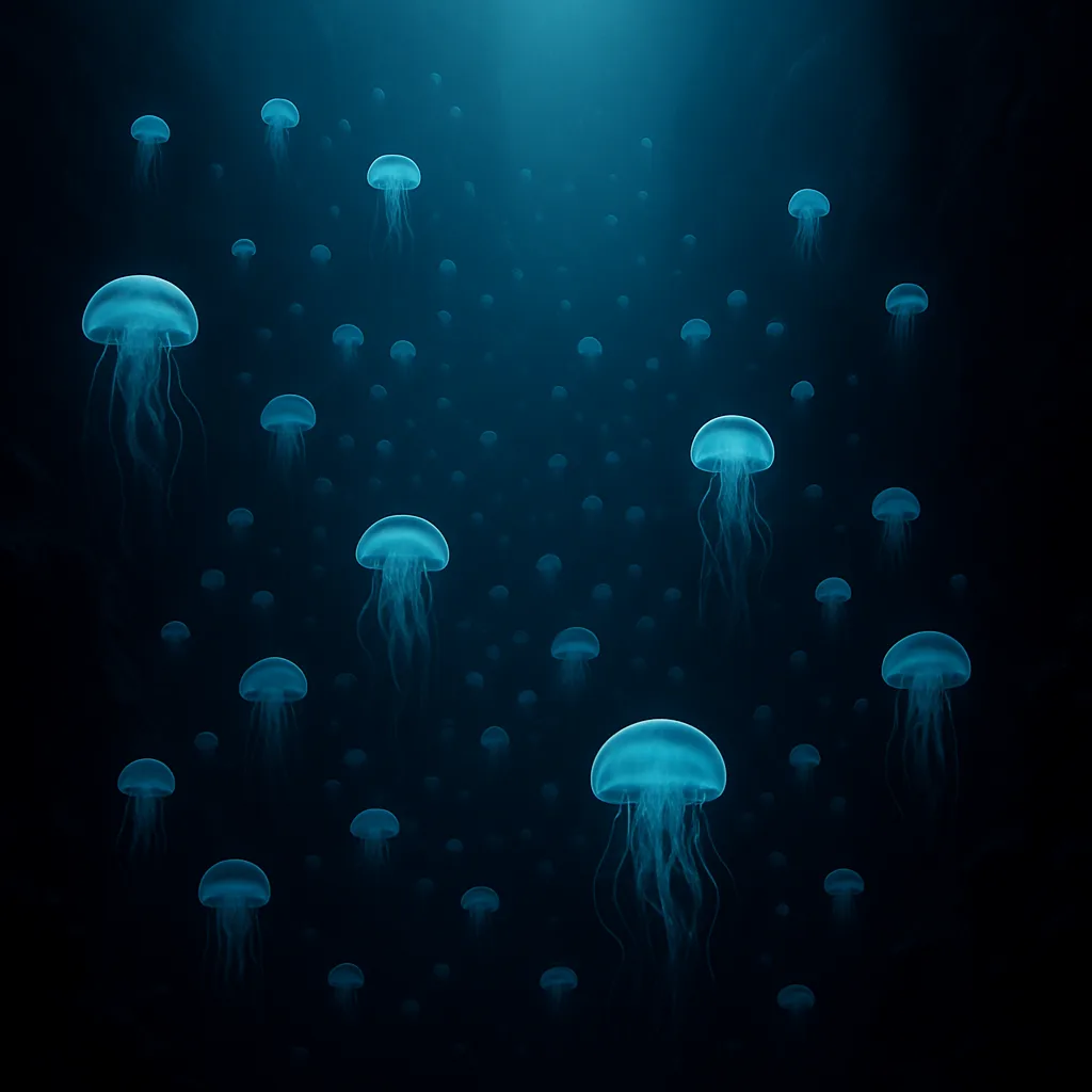 Immense Swarm of Bioluminescent Jellyfish Drifts Serenely