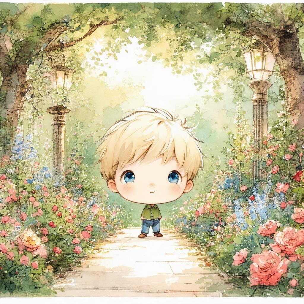 Blonde Boy in an Intricate Manga Garden