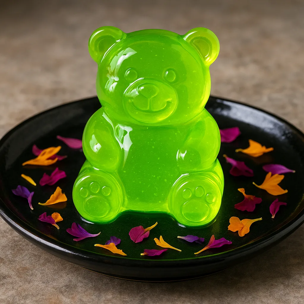 On a Sleek Black Ceramic Plate Rests a Cheerful Dessert—a
