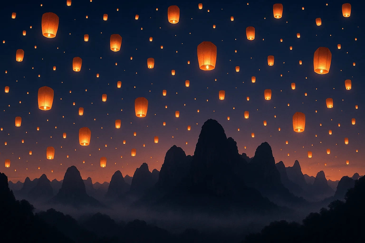 Thousands of Glowing Lanterns Drift Serenely Upwards