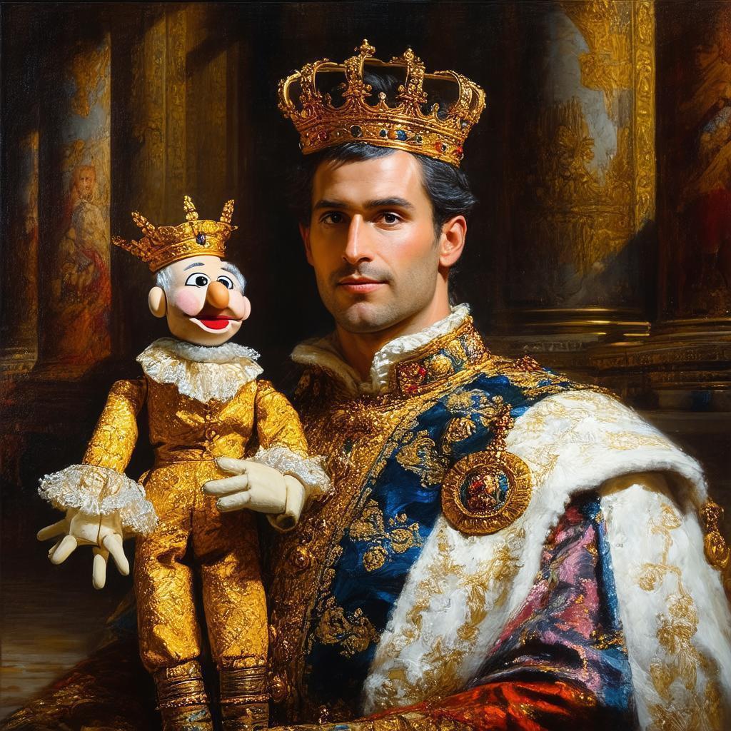 Oil Portrait of a Man and His King Puppet