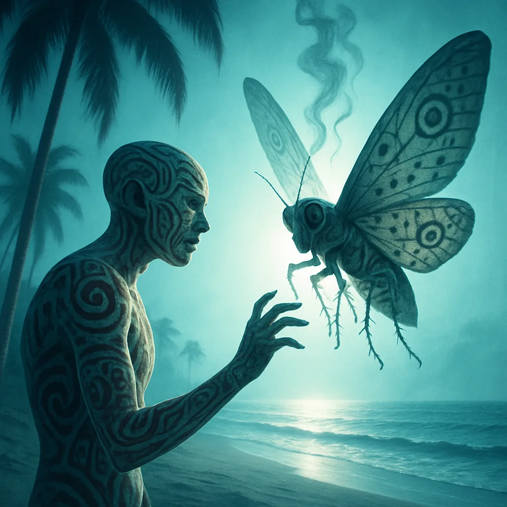 Pale Figure in Earthy Tribal Patterns Reaches