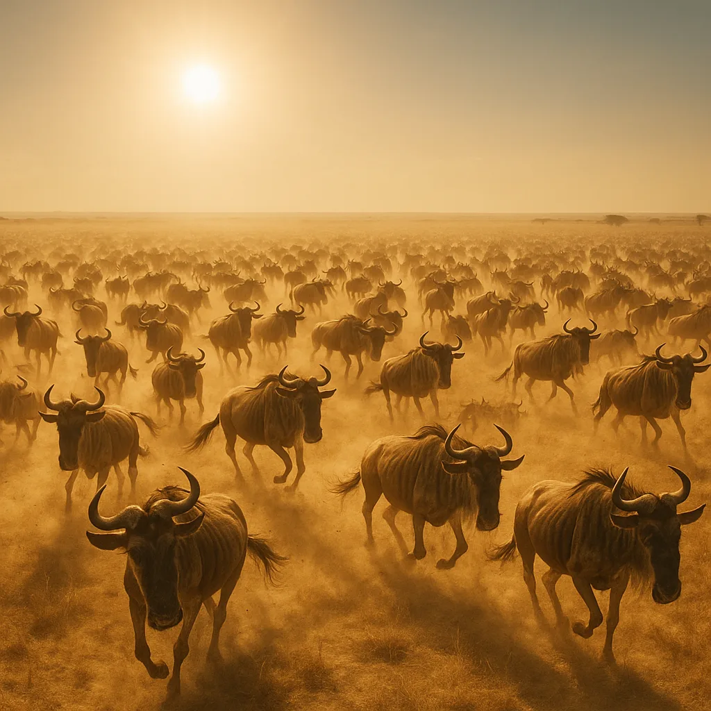Vast Herd of Countless Wildebeest Stampedes Across an Endless
