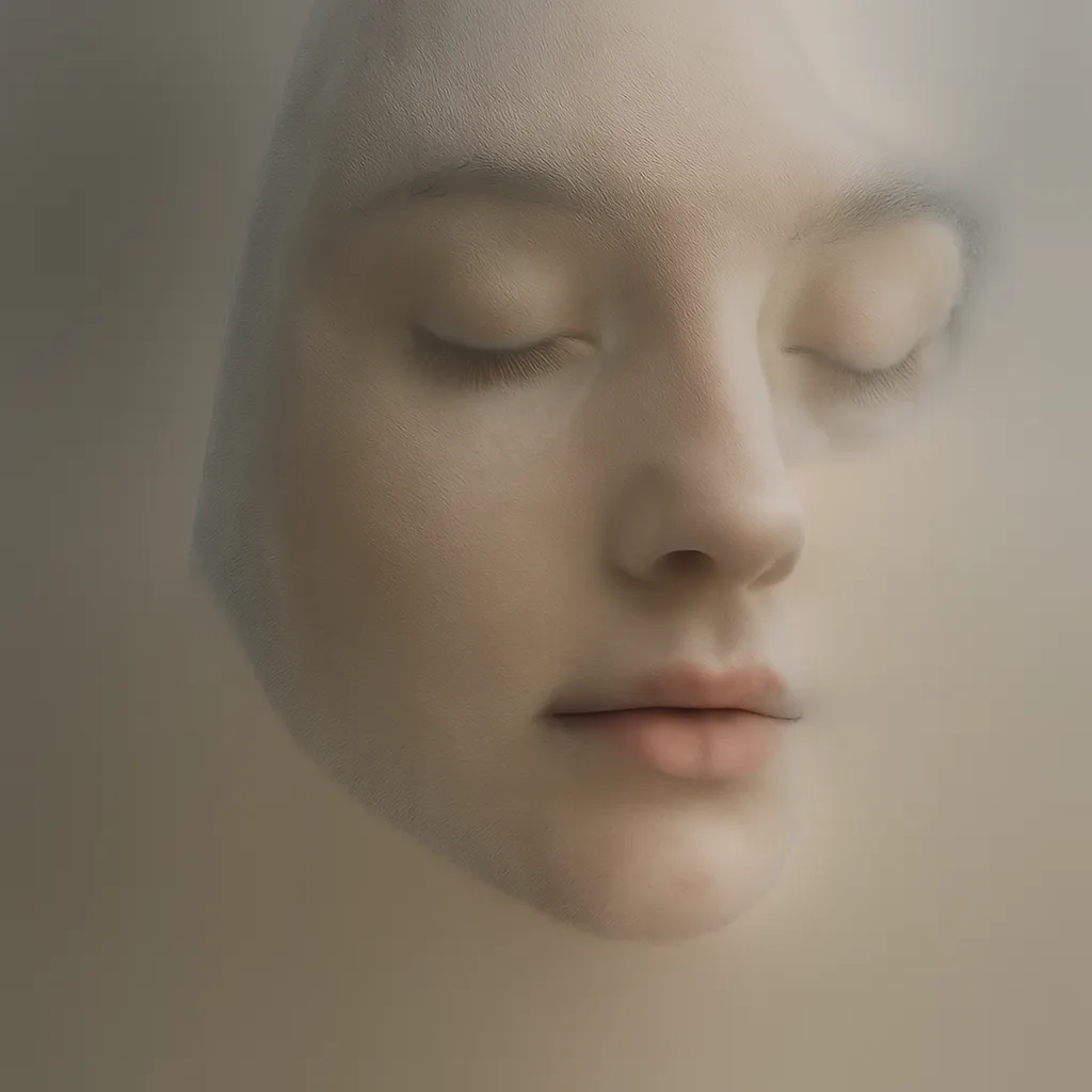 Delicate Facial Features Gradually Become Visible Through a Sheer