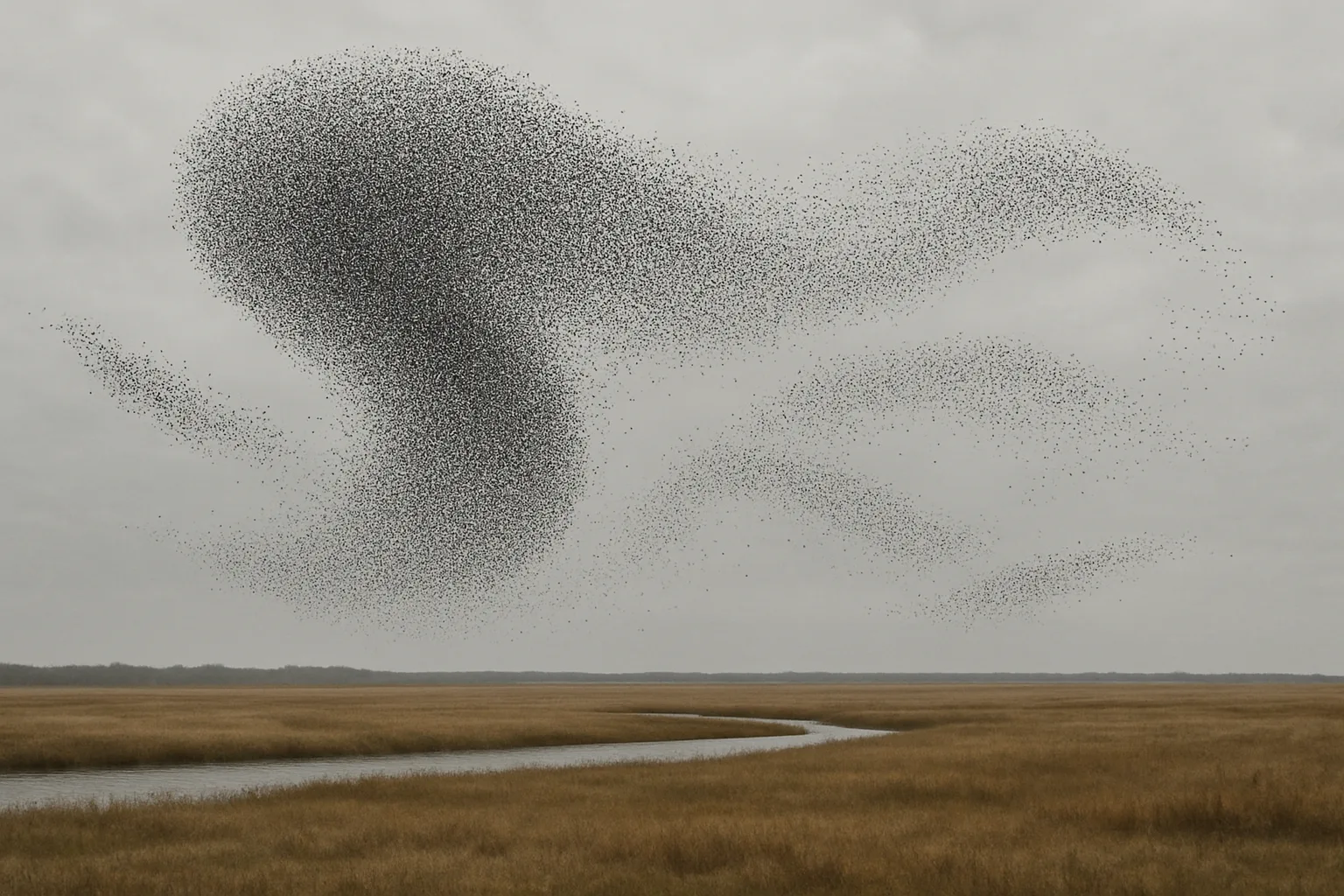 Immense Flock of Starlings Creates
