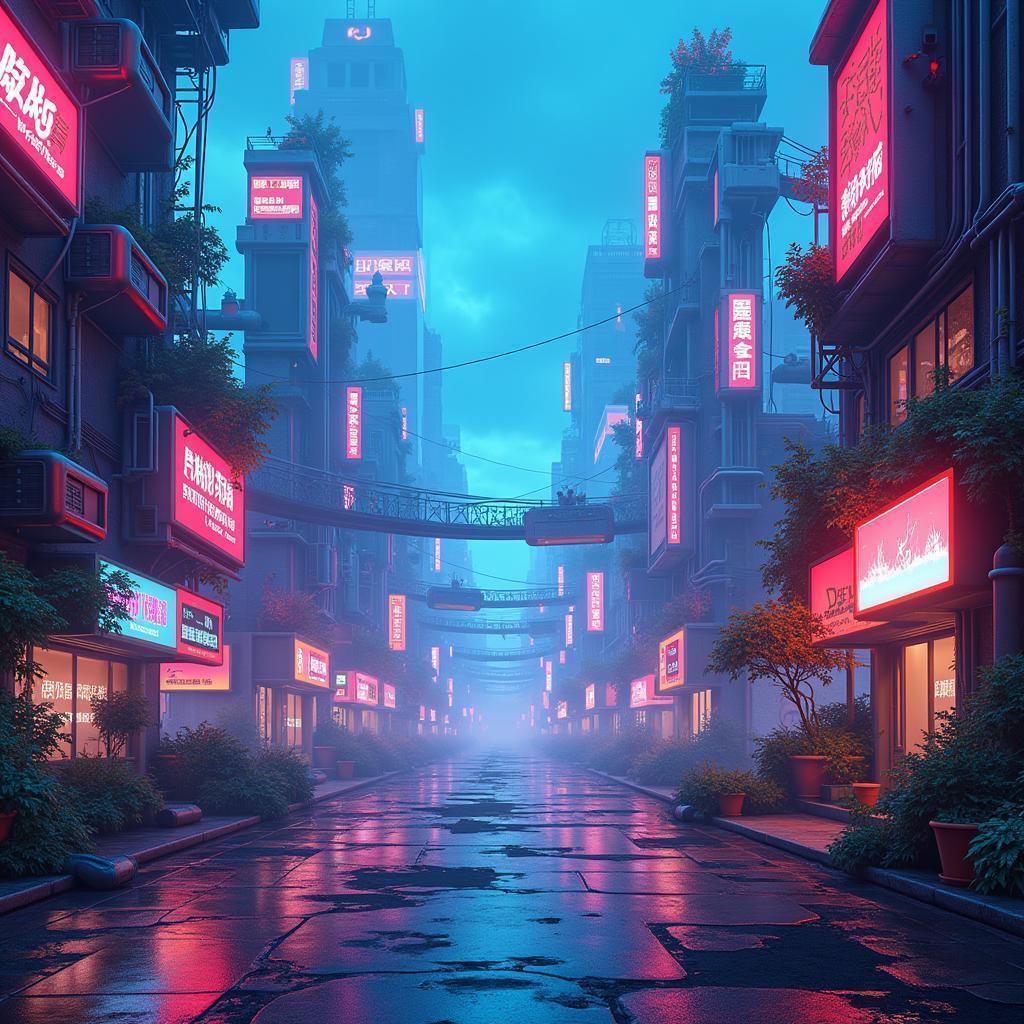 Neon Flora Blooming in a Cyber City