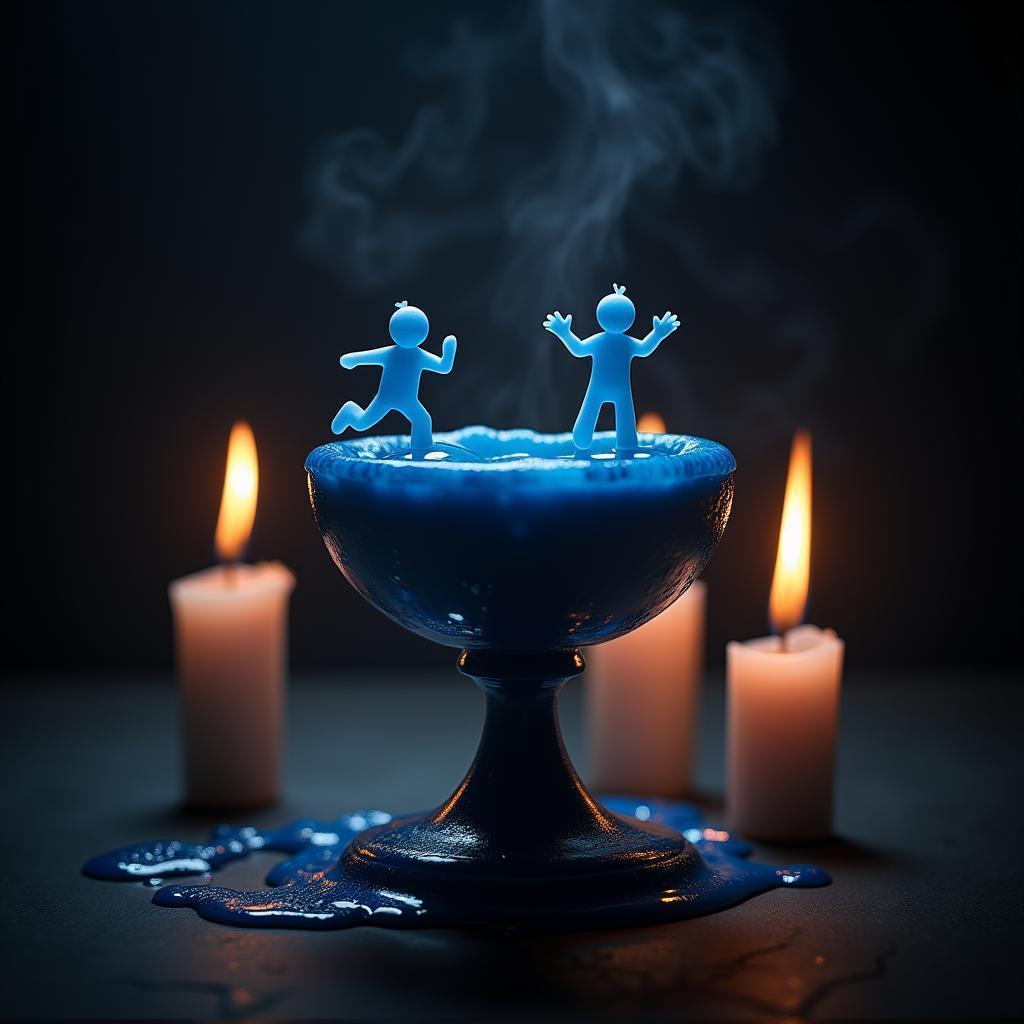 Tiny Divers on a Melted Candlelit Chalice