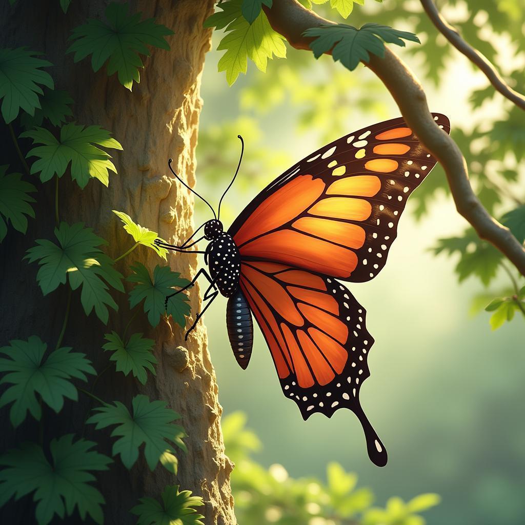 Butterfly Kite Tangled in a Lush Tree