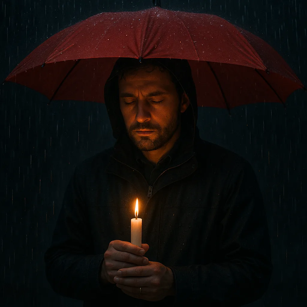 Man Holding a Lit Candle Stands