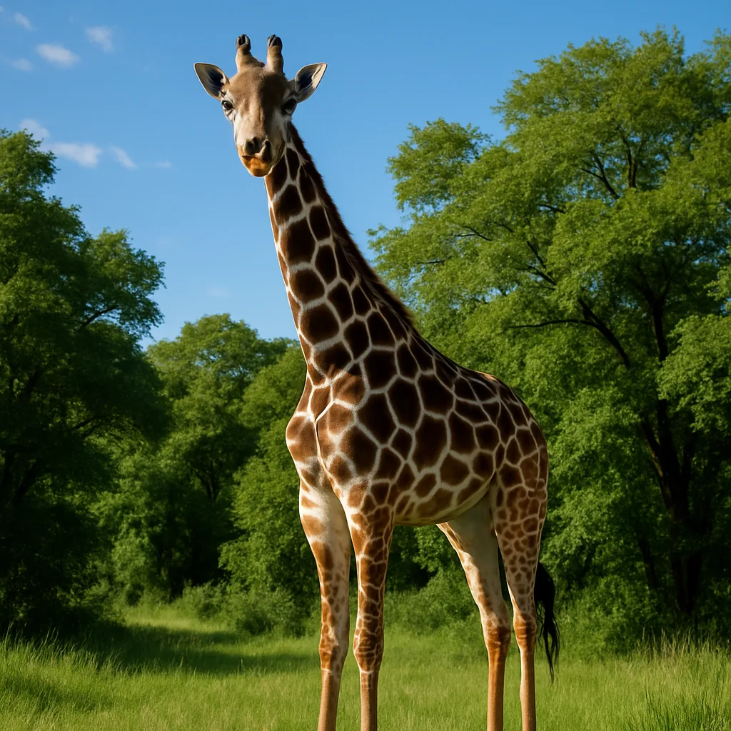 Giraffe Stands in a Grassy Area