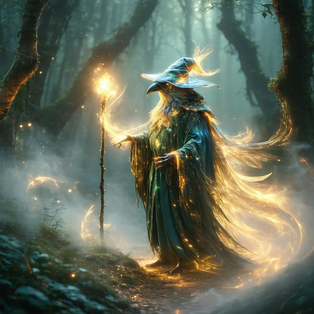 Luminescent Bird Wizard of the Misty Forest