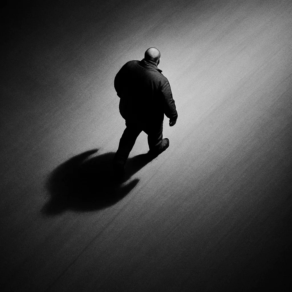 Solitary Stocky Figure Traverses a Vast
