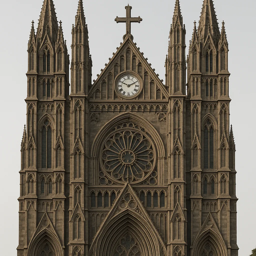 Gothic-style Cathedral Facade with Pointed Arches