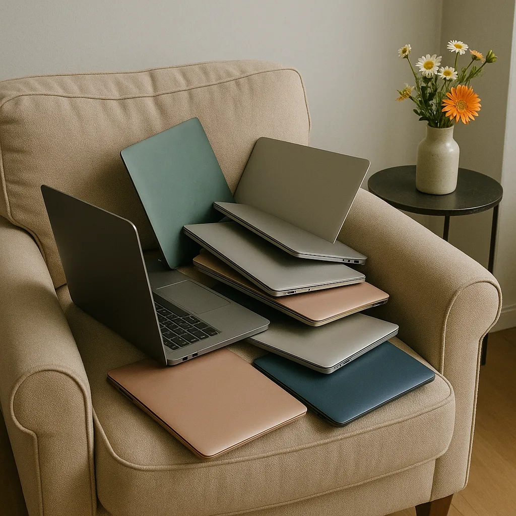 Assortment of Laptops in Various Sizes and Colors Rests