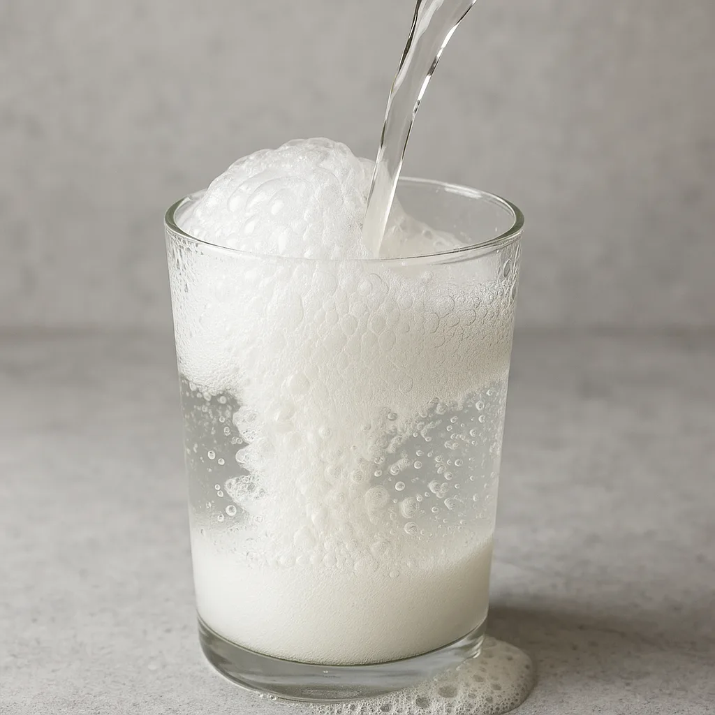 Pouring Vinegar into a Glass of Water Containing Baking Soda