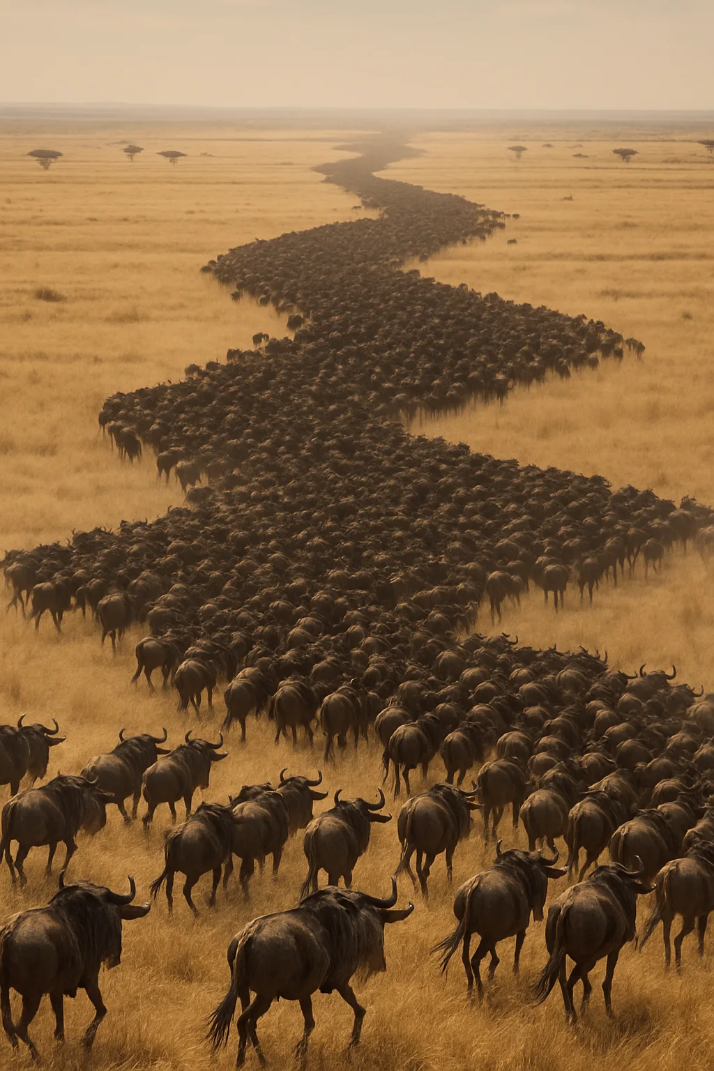 Thousands of Migrating Wildebeest