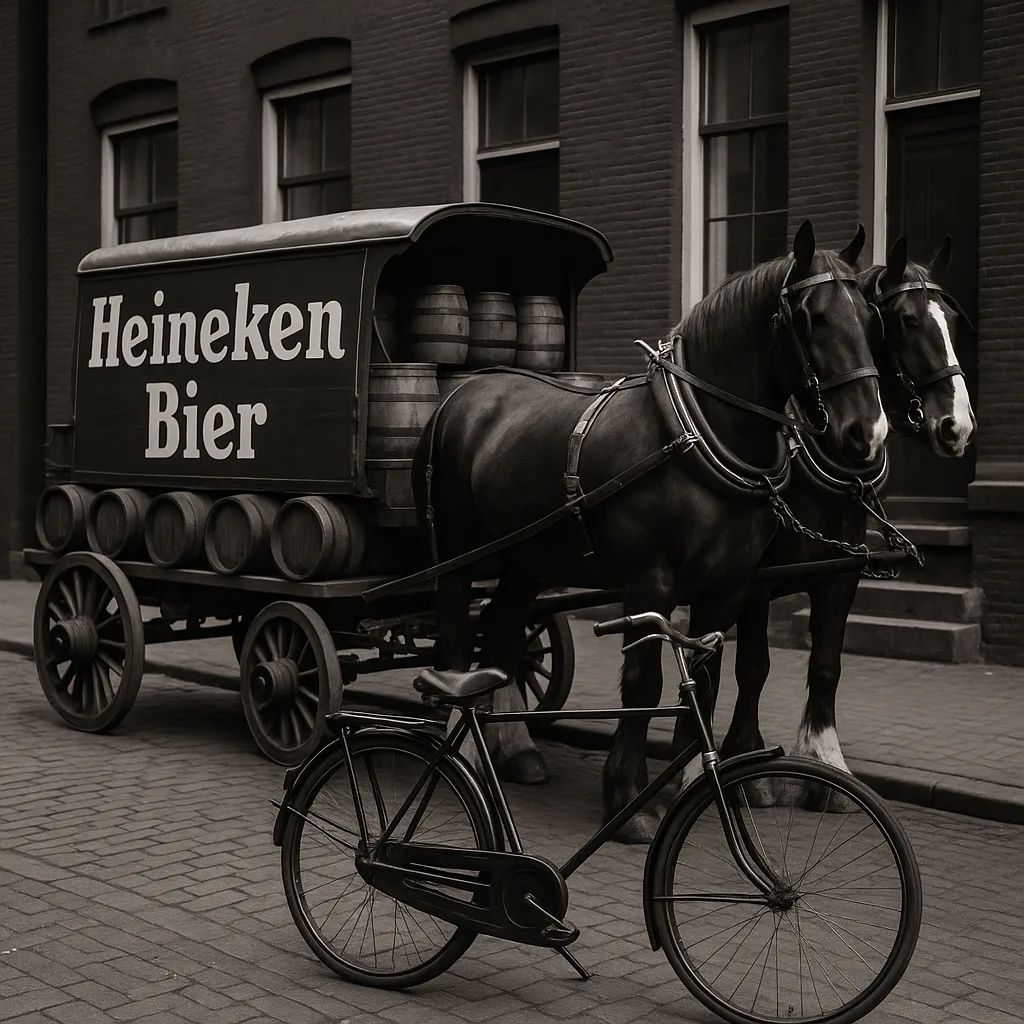 Horse-drawn Beer Wagon Labeled "Heineken Bier" Is Parked