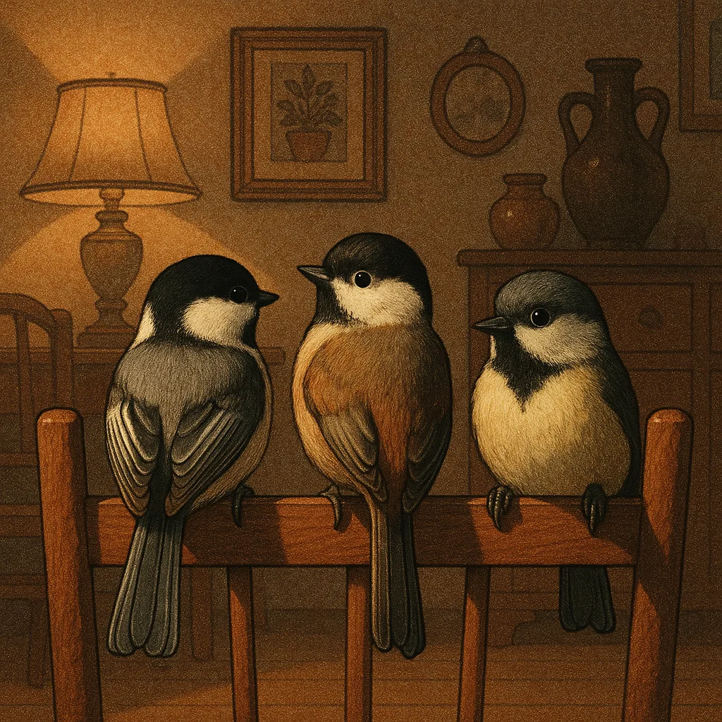 Centrally Composed Trio of Distinct Chickadees—one Horizontally