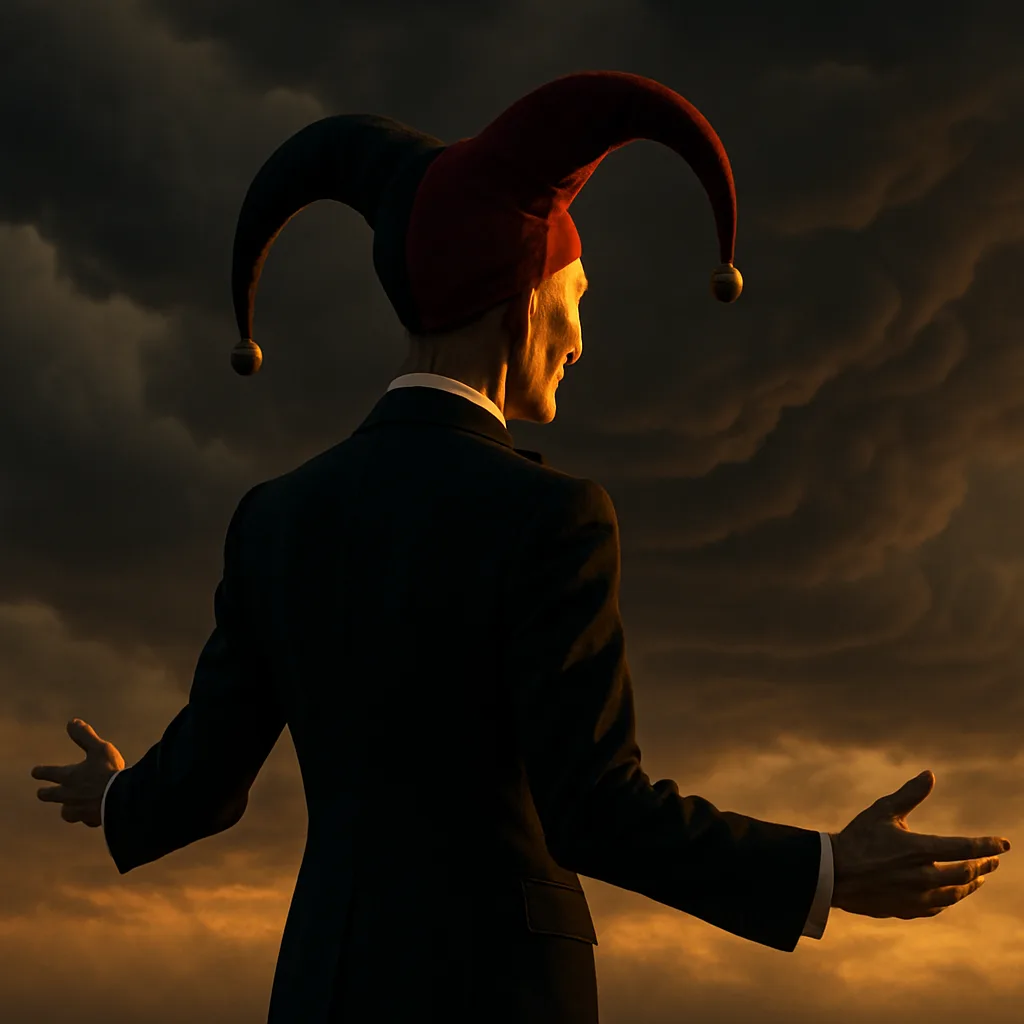 Jester Character Exuding an Auteurial Cinematic Presence Stands Rigidly Formal