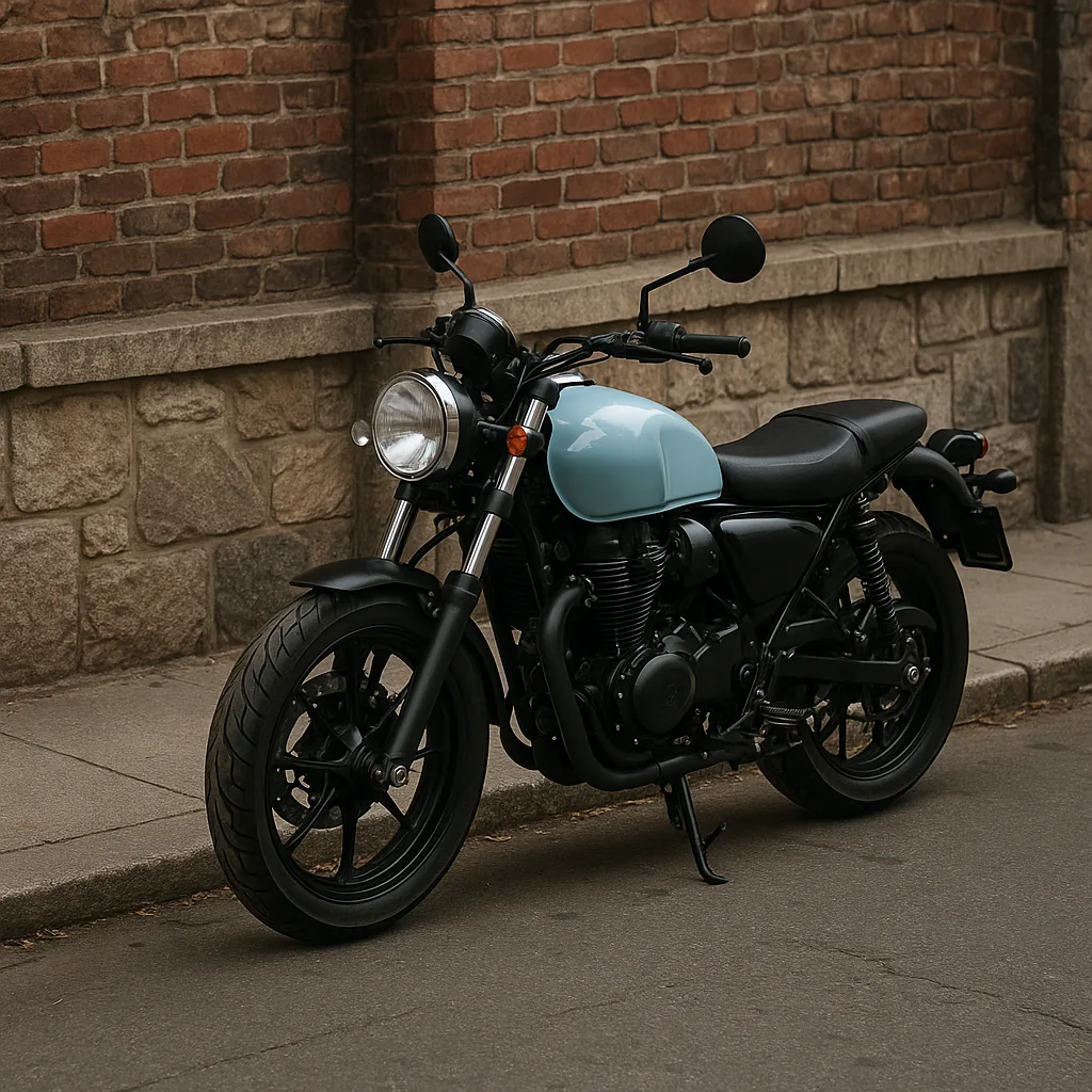Parked Motorcycle with a Black and Light Blue Design