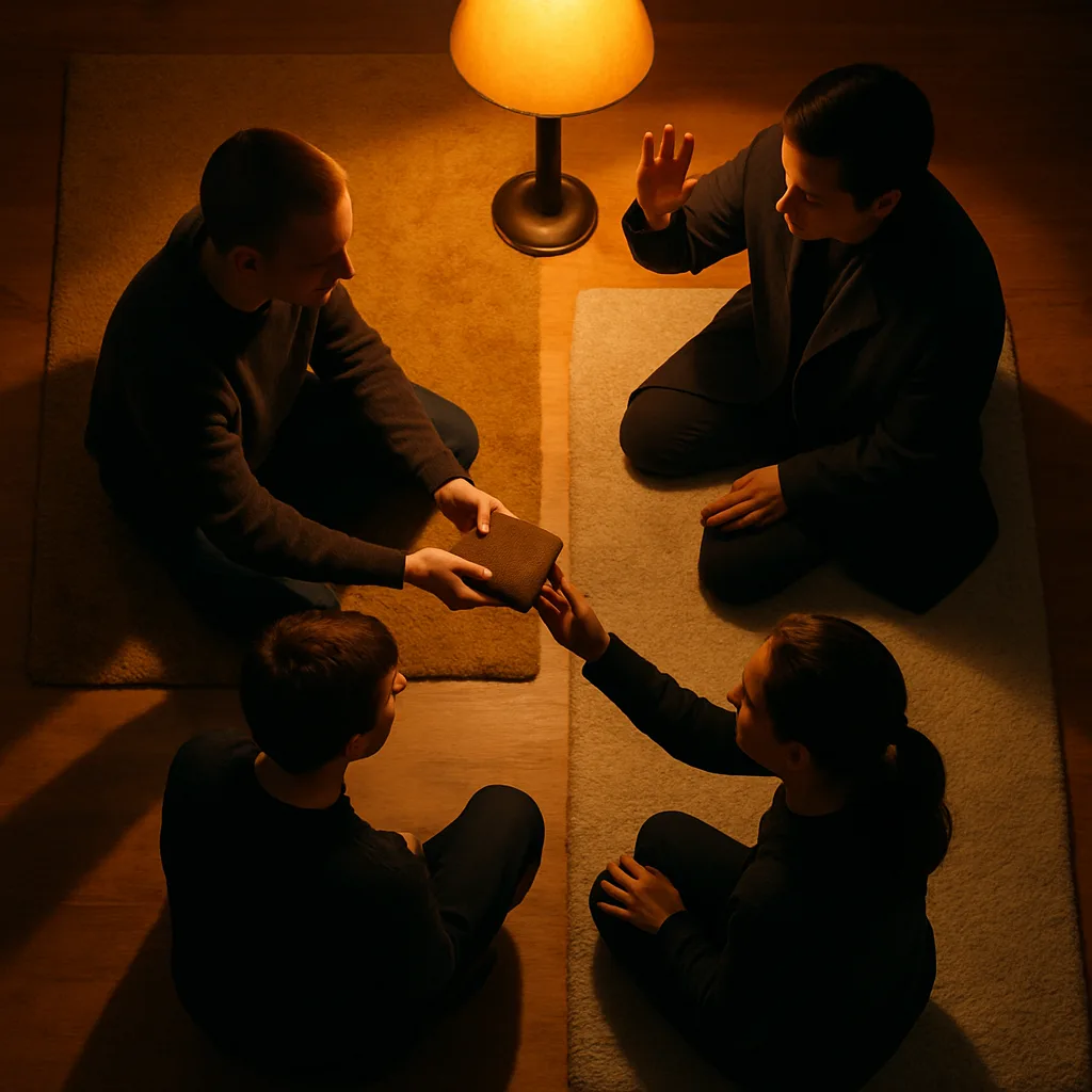 Four Figures Achieve Formal Symmetry on Soft Rugs
