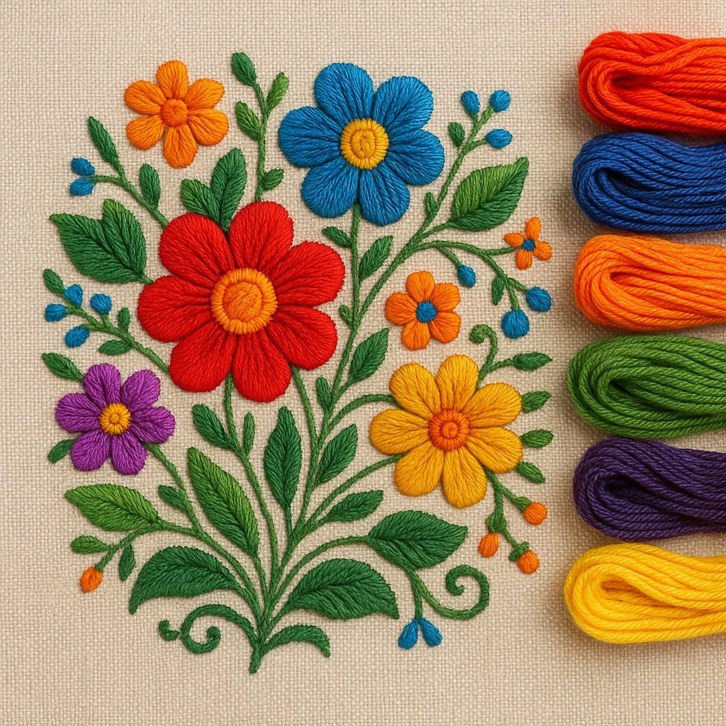 Colorful Embroidery Design of Vibrant Flowers