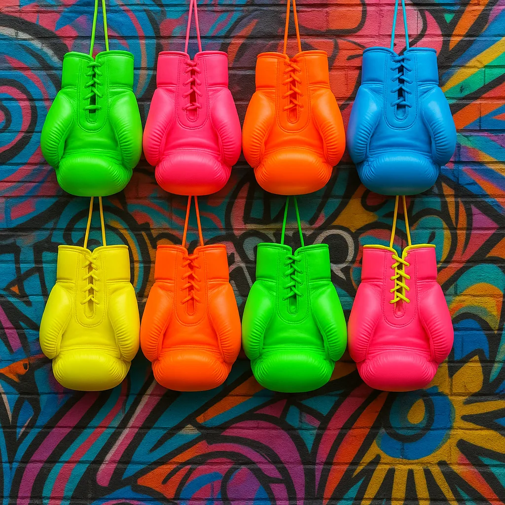 Ten Oval-shaped Boxing Gloves Hang in Pairs