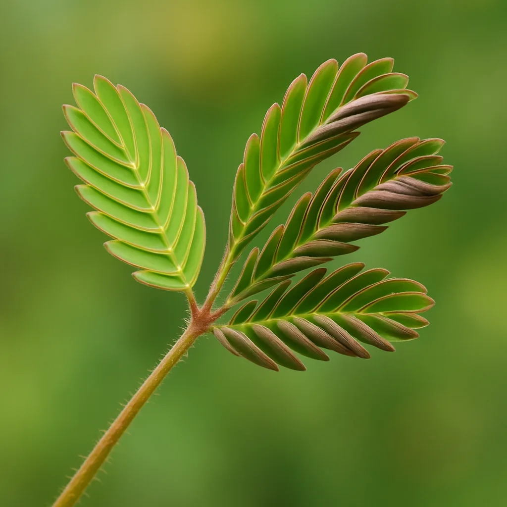Mimosa Pudica Partially Folded in Response to Touch