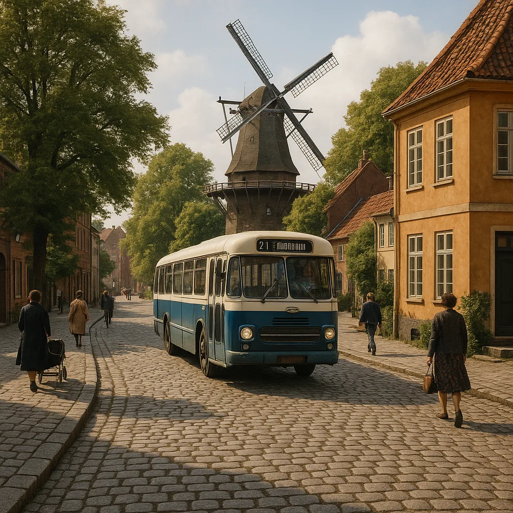 Cobblestone Street with a Bus