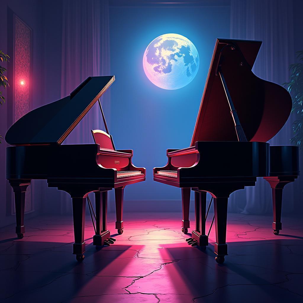 Two Pianos in Dramatic Anime Chiaroscuro