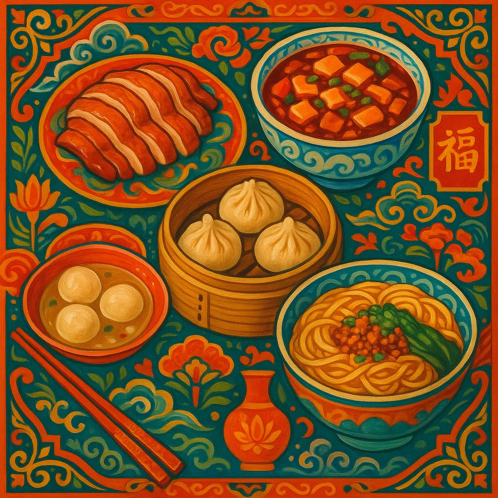 Lively Artwork Depicting Iconic Chinese Cuisine