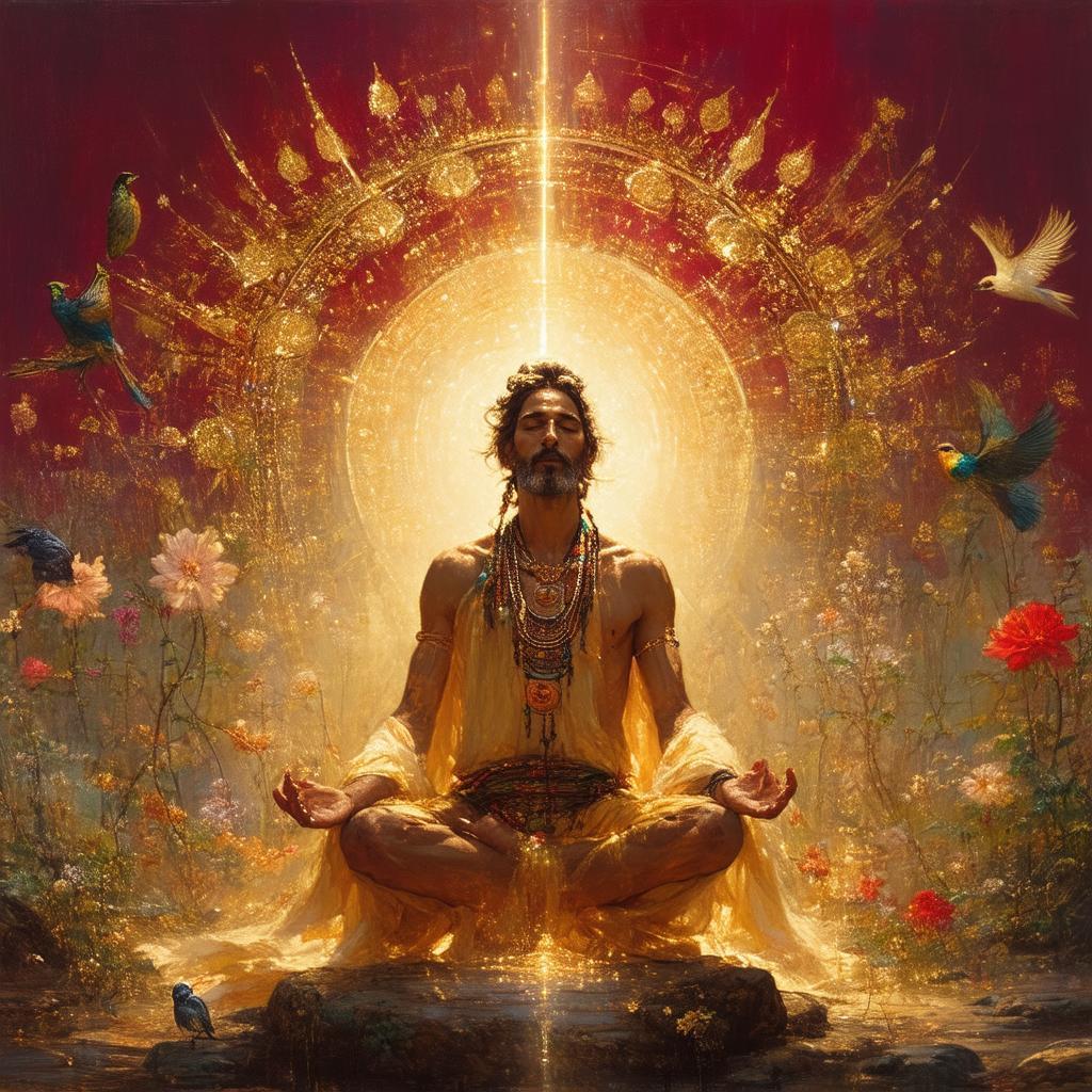 Levitating Renaissance Shaman in Divine Light