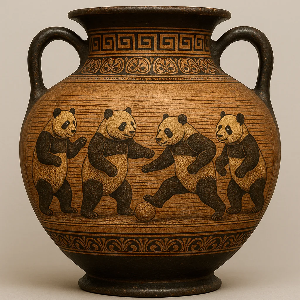 Image of a Historic Greek Vase Displaying Artwork of Pandas
